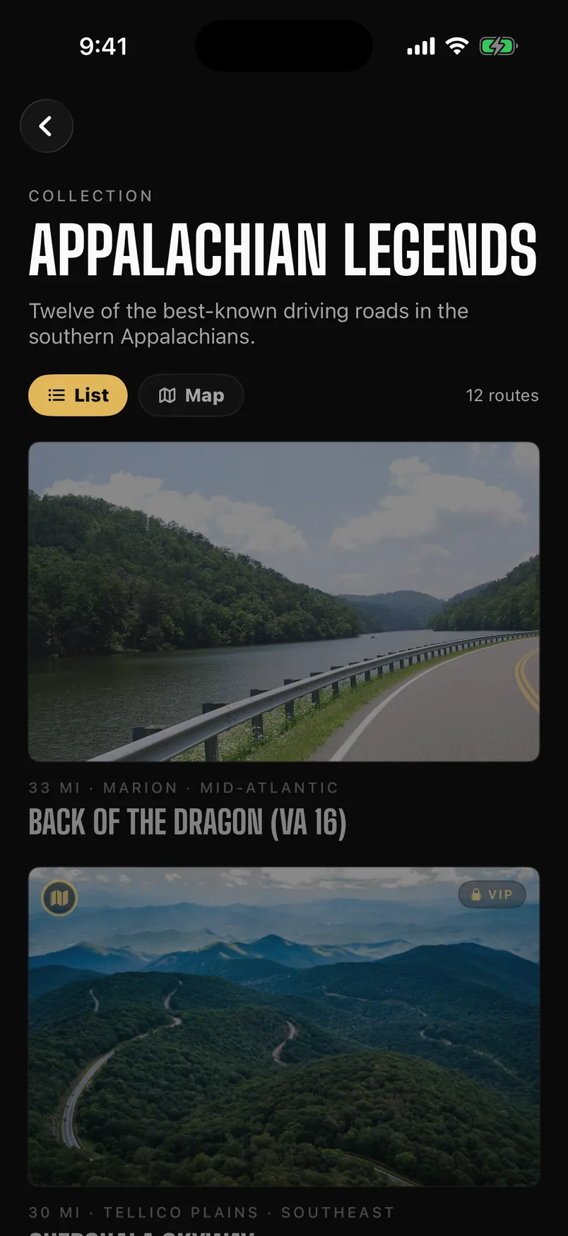 The Appalachian Legends collection: twelve roads with photos, distance and region